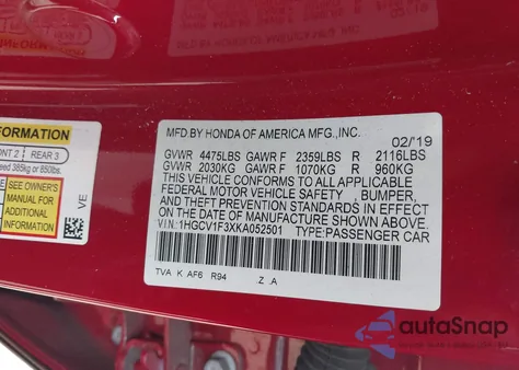 2019 Honda Accord Sport from USA, damaged, VIN 1HGCV1F3XKA052501